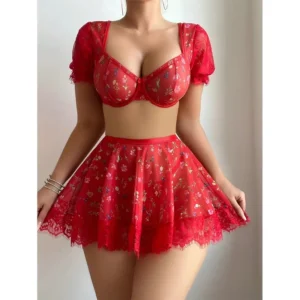 Sweet Bloom 3-Piece Lace Pajama Set